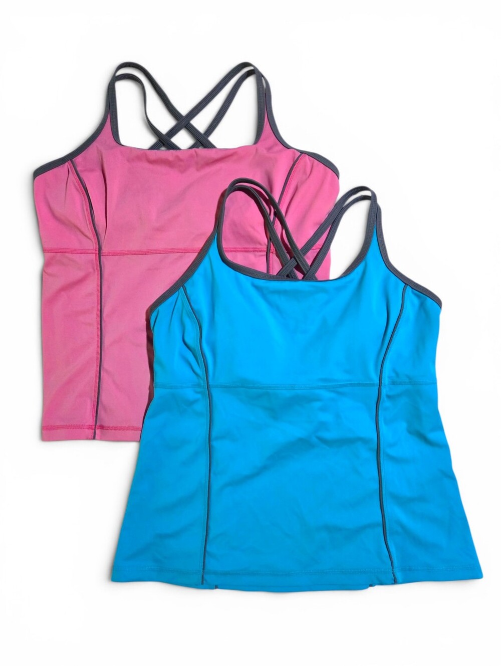 Lands End Tankini Swim Top Bundle Pink Blue 14D Strappy Slimming Modest Coverage